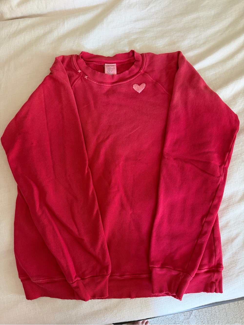 I stole my boyfriends shirt red Crewneck Sweatshirt with Heart Patch